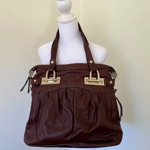 Bruce Makowsky Rich Maroon Leather Purse with Silver Hardware